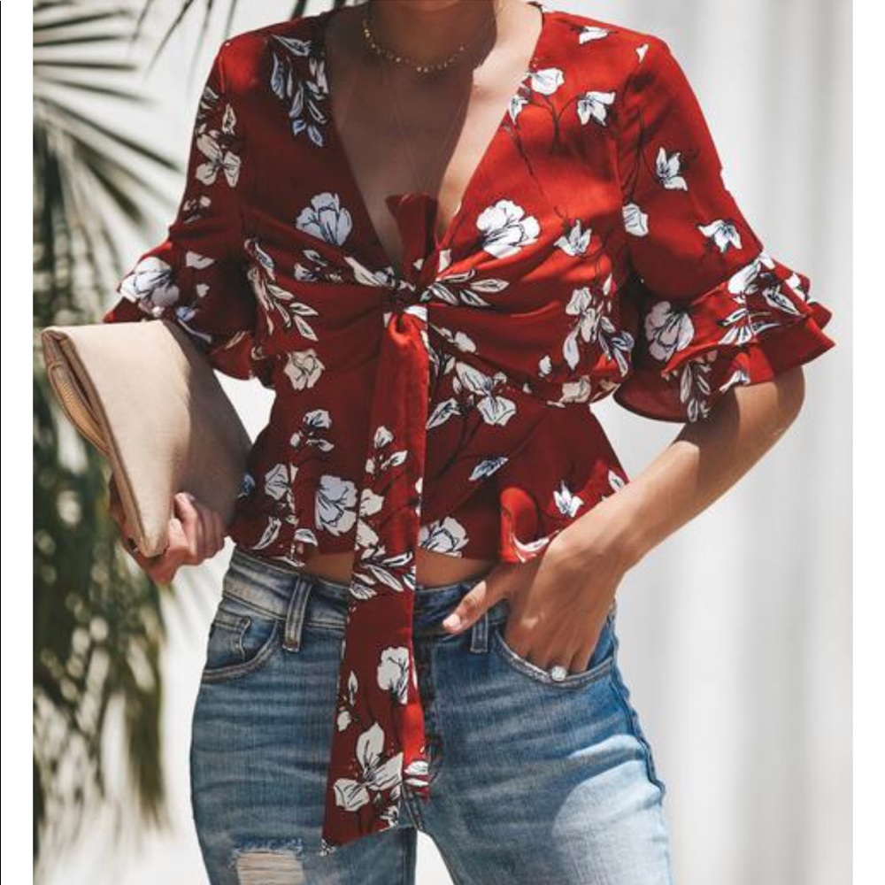 Amber floral print tie-front top